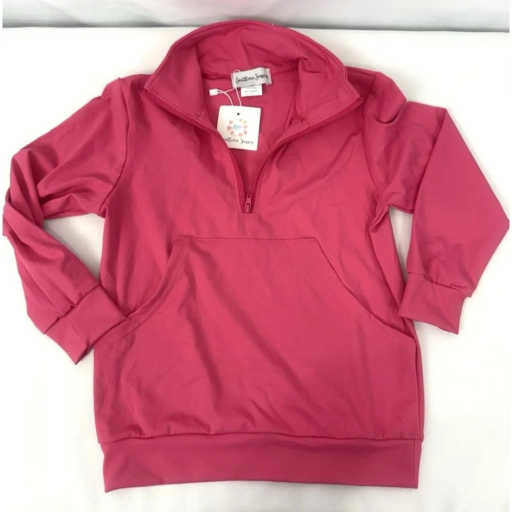 NWT Southern Sussies Pink 1/4 Zip‎ Long Sleeve Top and Shorts Girls Size 6/7